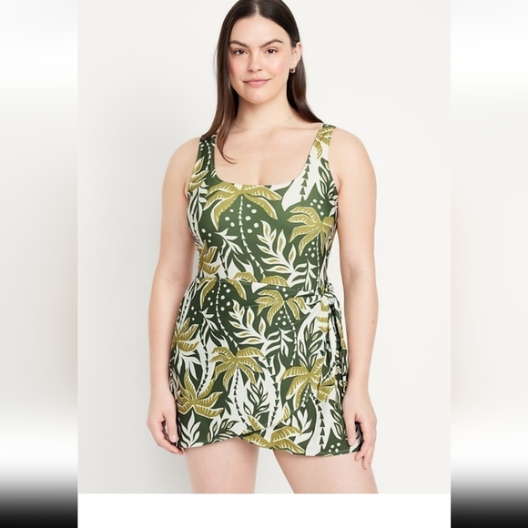 Old Navy Large Swim Dress sarong tropical green palm print NWT - Picture 5 of 8